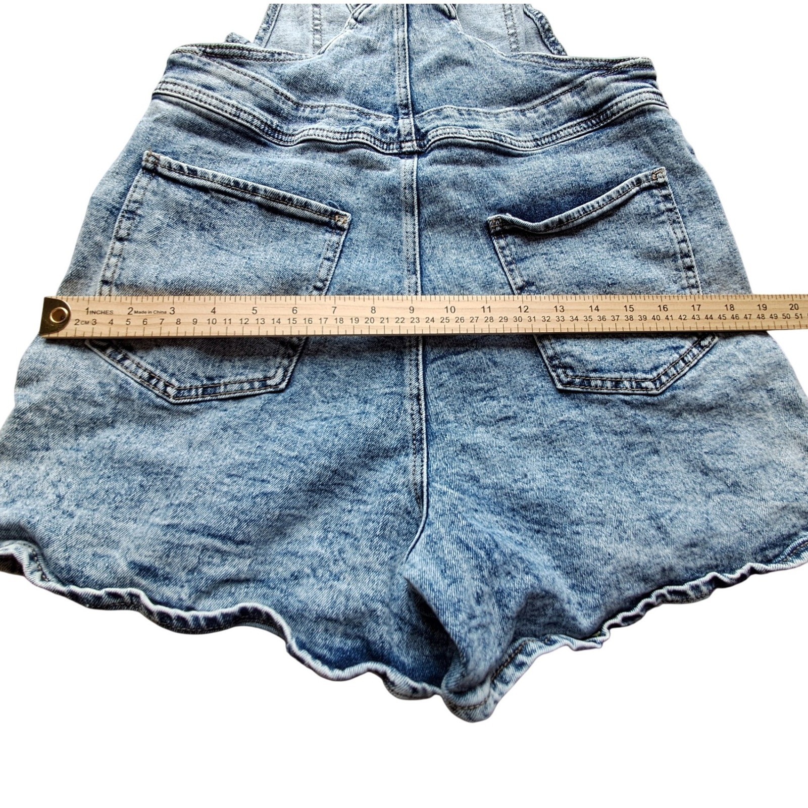 BP Acid Wash Denim Shortalls Light Blue 90s Style Overalls BP450472MI Size M