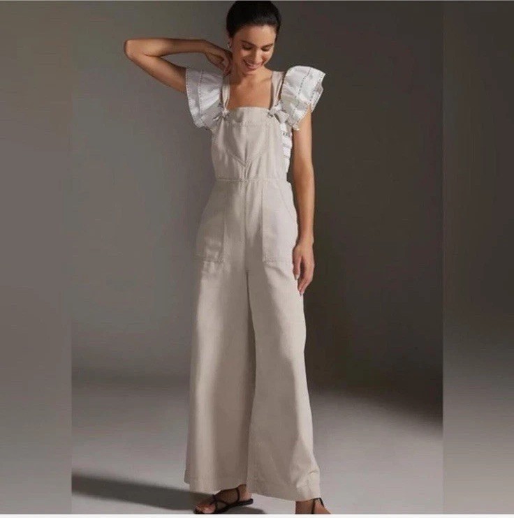 Anthropologie Jumpsuit Overall Romper – Cream/Tan – Size L – Sold Out