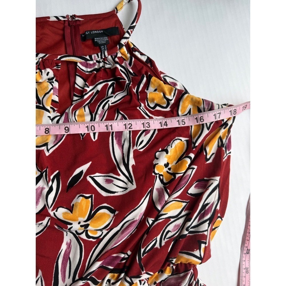 Maggy London Red Floral Halter Neck Wide Leg Jumpsuit Size 6 Tie Waist
