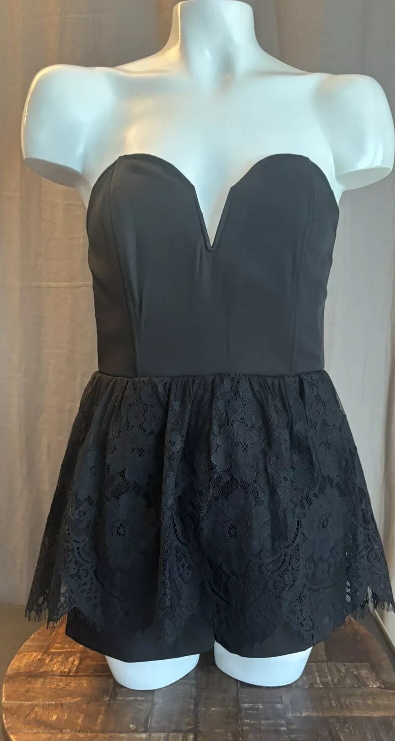 Mustard Seed Beautiful Black Lace Size Medium strapless Romper New