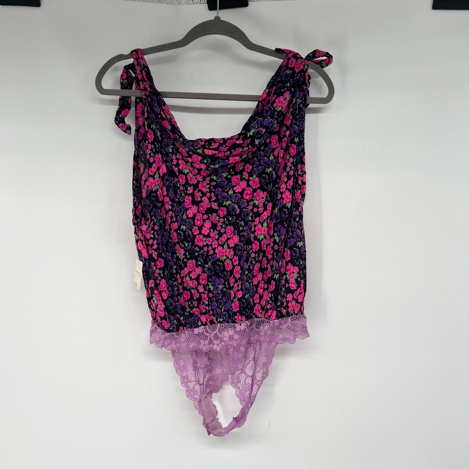 NWT Free People Intimately Bare It All Floral Bodysuit Women’s Size M Cowl Neck