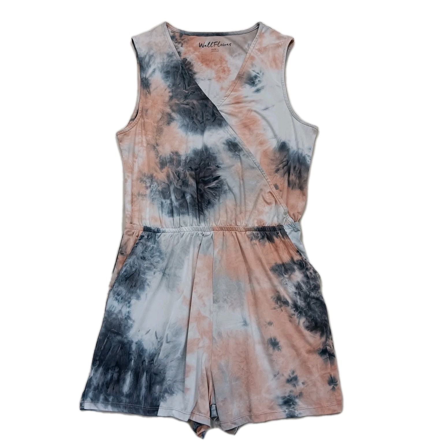Wallflower Sleeveless Tie-Dye Romper Shorts L Women Comfort Stretch Festival