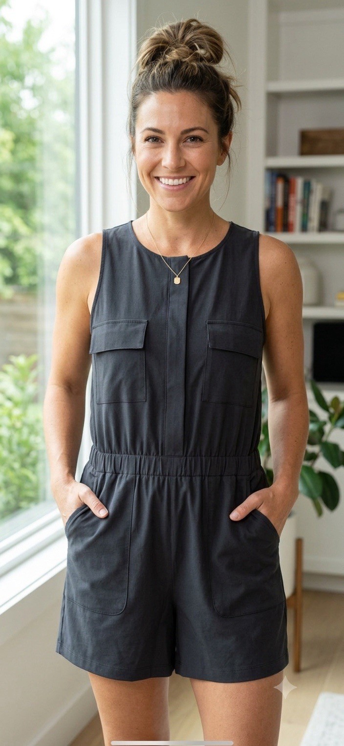 Zella Black Sleeveless Drawstring Active Romper – Medium