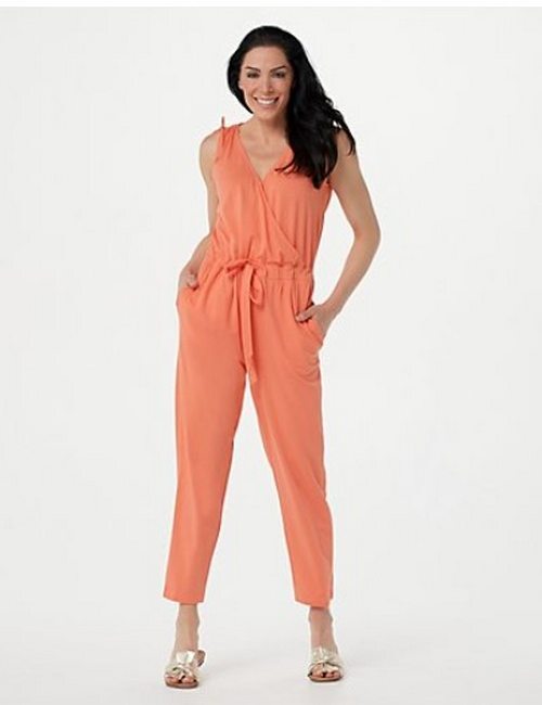 AnyBody Black Cozy Knit V-Neck Jersey Knit Surplice Jumpsuit New Loungewear