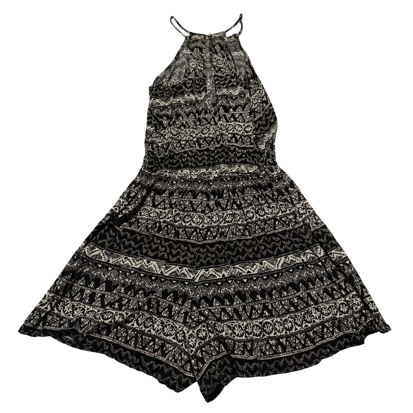 Hollister Womens Black White Tribal Print Halter Romper Size M Geometric Keyhole