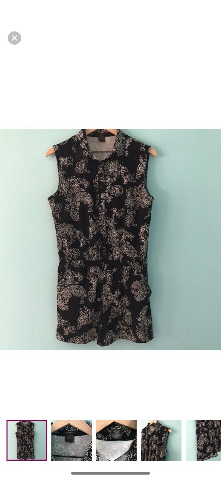 Ann Taylor Button Down Sleeveless Paisley Shirt Polo Romper Blue 8 Preppy Rare