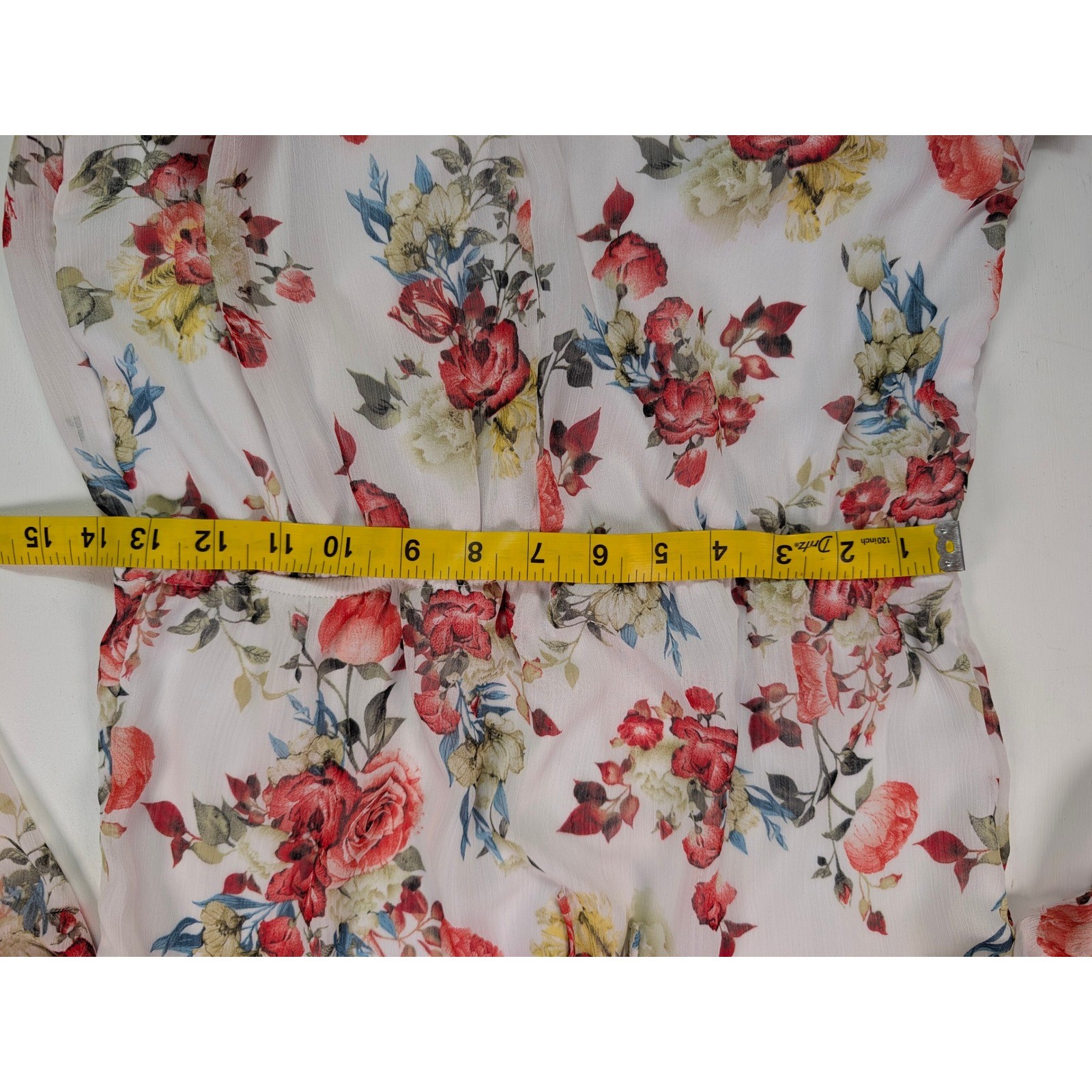 Disney Beauty and the Beast Floral Romper White Rose Lace Up Long Sleeve Small