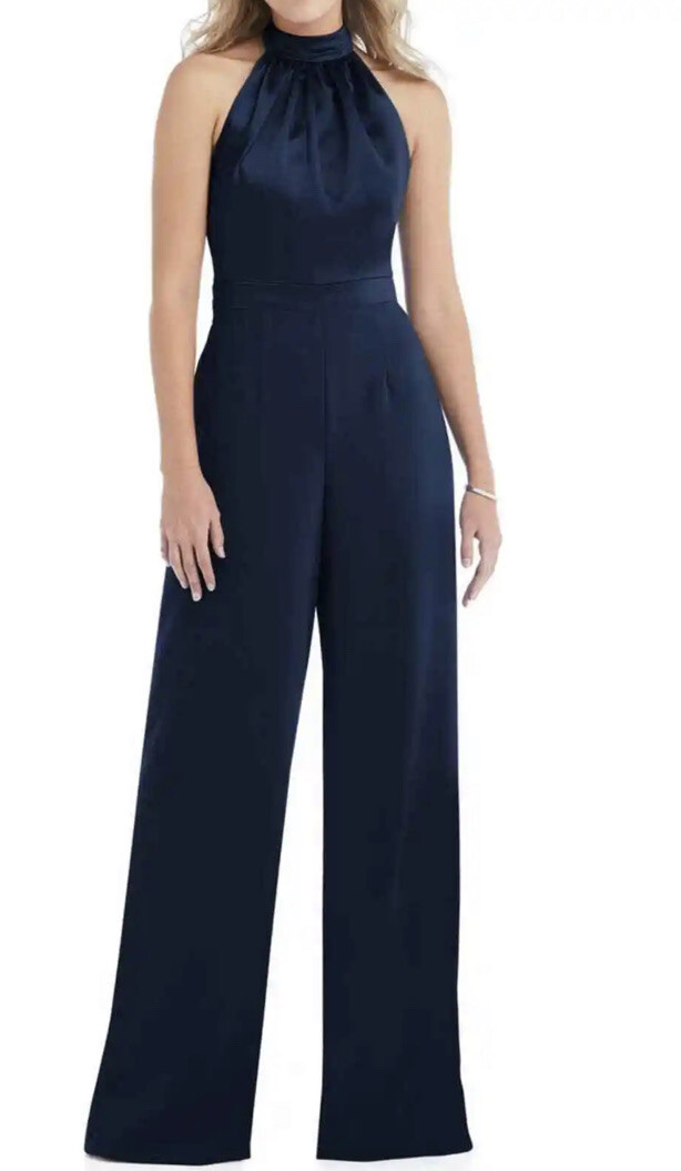 After Six Halter Neck Satin Charmeuse & Crepe Midnight Navy ￼Jumpsuit ~￼Size 10