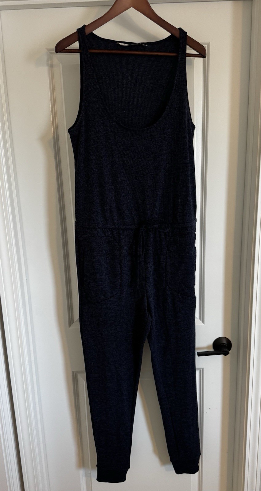 Zara Trafaluc Medium Navy Blue Ribbed Scoop Neck Sleeveless Jogger Jumpsuit
