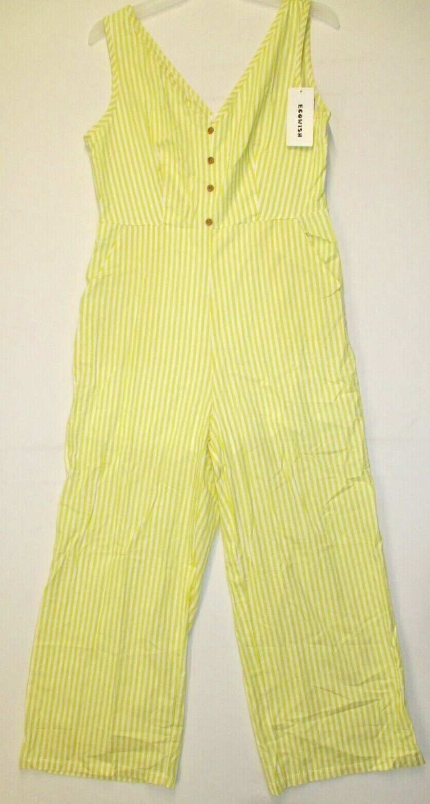 ECOWISH Womens Size M Jumpsuits Casual Button Deep V Neck Sleeveless Wide Leg
