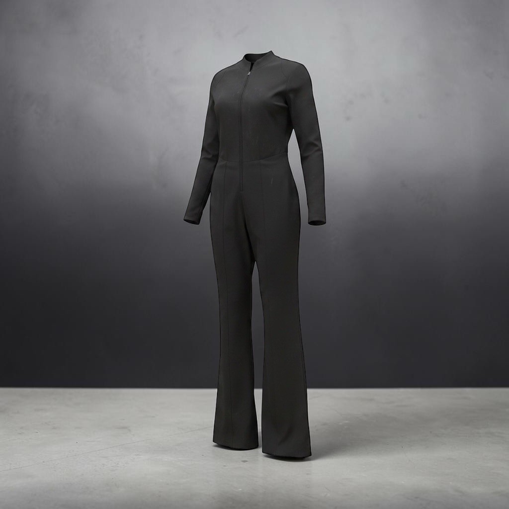 VSX Black Full Zip Long Sleeve High Neck Flared Leg Jumpsuit Size Large