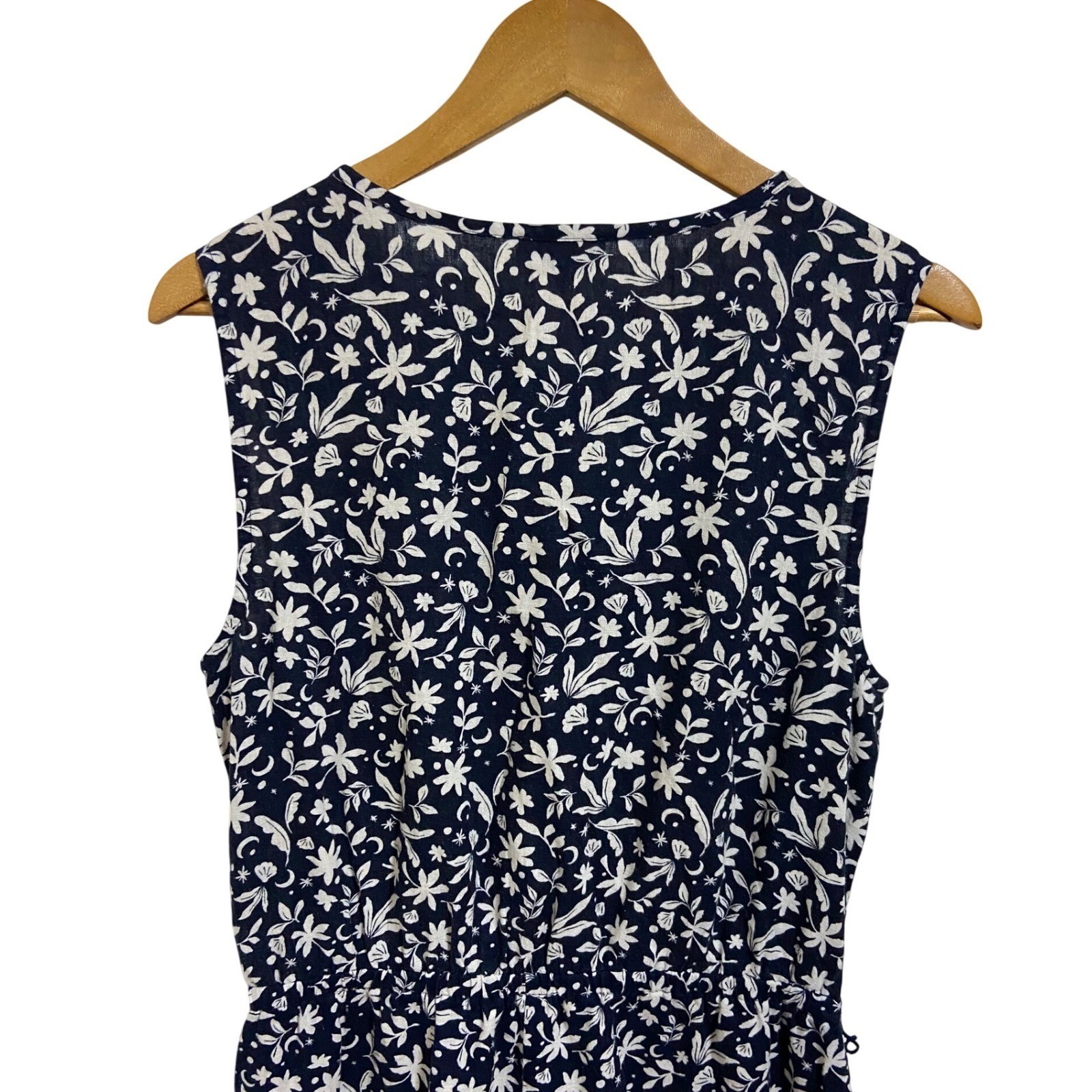 Loft Outlet Linen Blend Navy Blue Celestial Floral Sleeveless Romper Size M