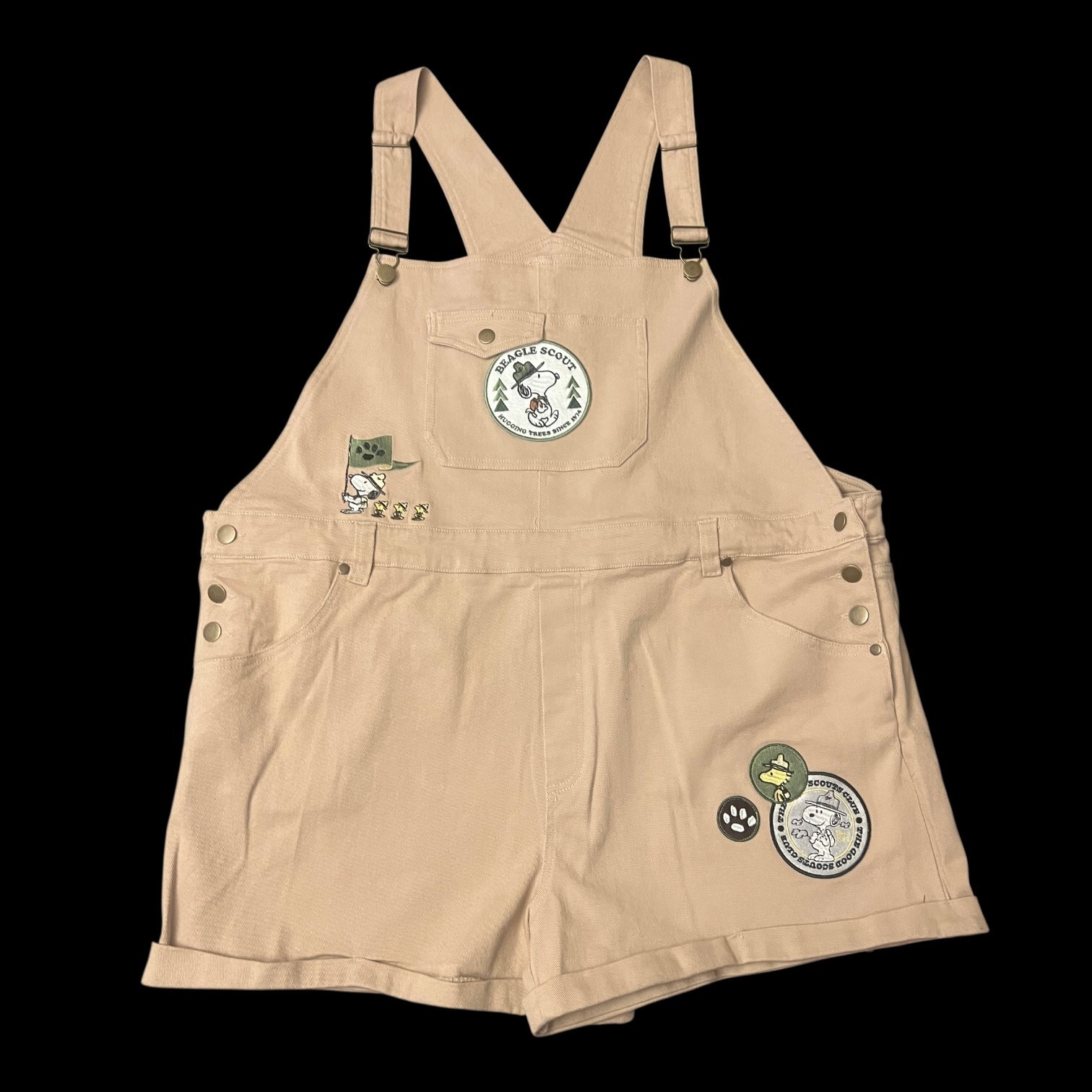 Snoopy Embroidered Camping Peanuts Tan Denim Shortalls Beagle Scouts Size 3XL