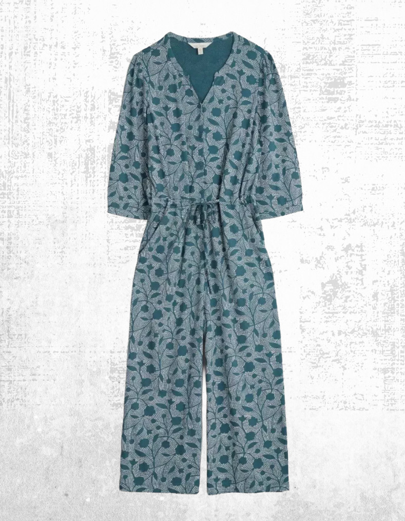 Ex Seasalt Women’s ¾ Sleeve Pass Jersey Jumpsuit in Teal Mix Without Belt