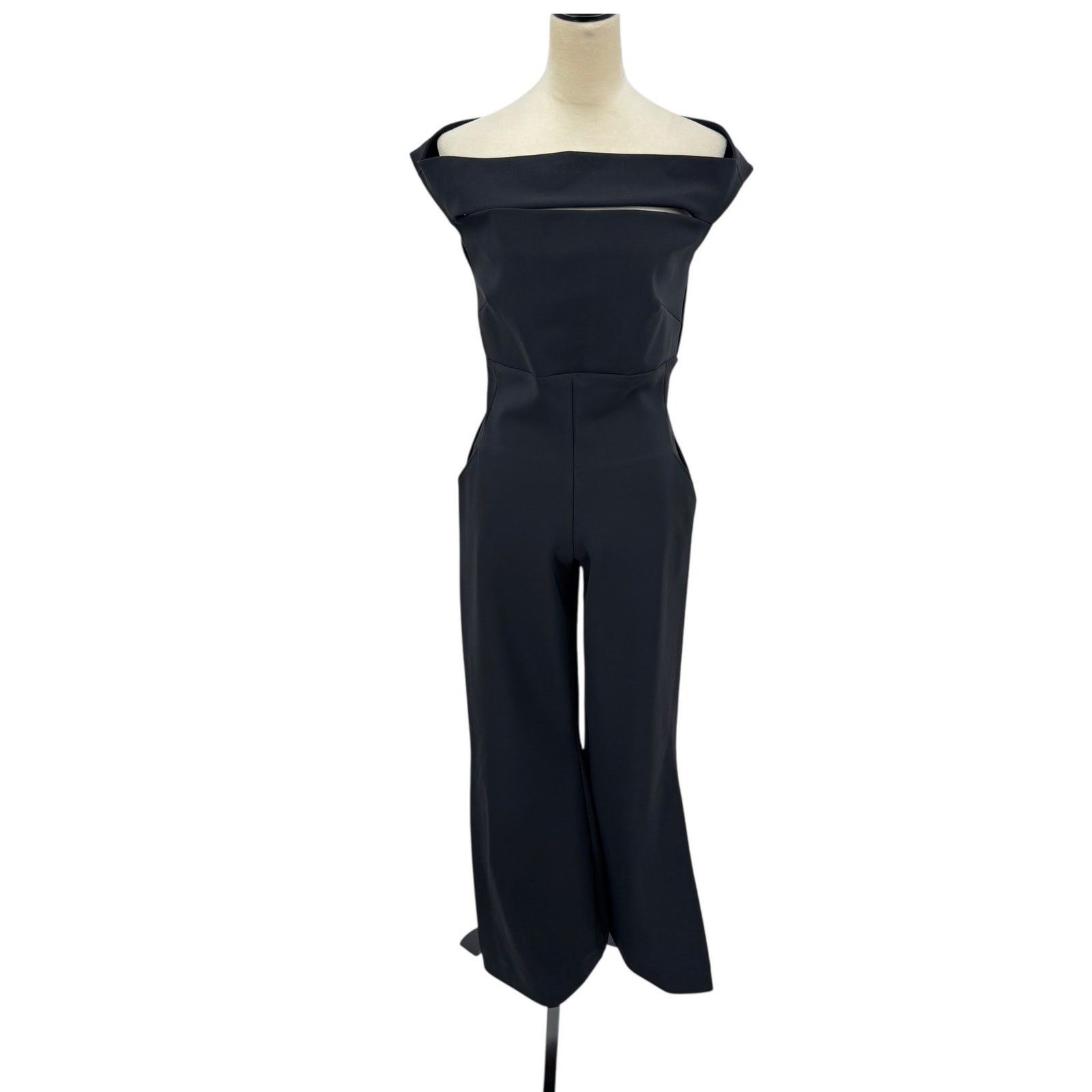 Chiara Boni La Petite Robe 12 Rebecca Off-the-Shoulder Black Flare Jumpsuit