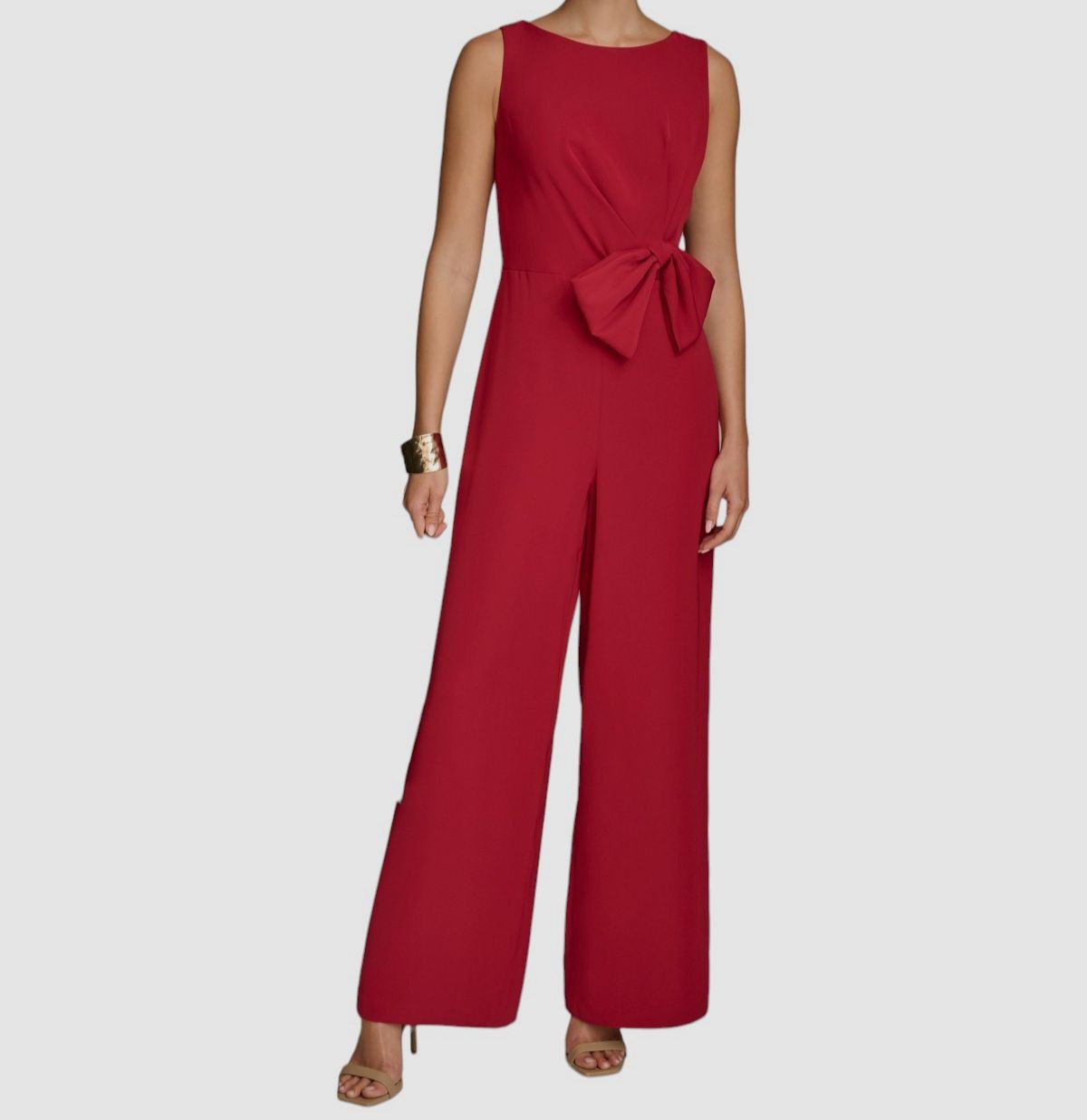 Donna Karan New York Women’s Red Bow-Trim Straight-Leg Jumpsuit Size 8