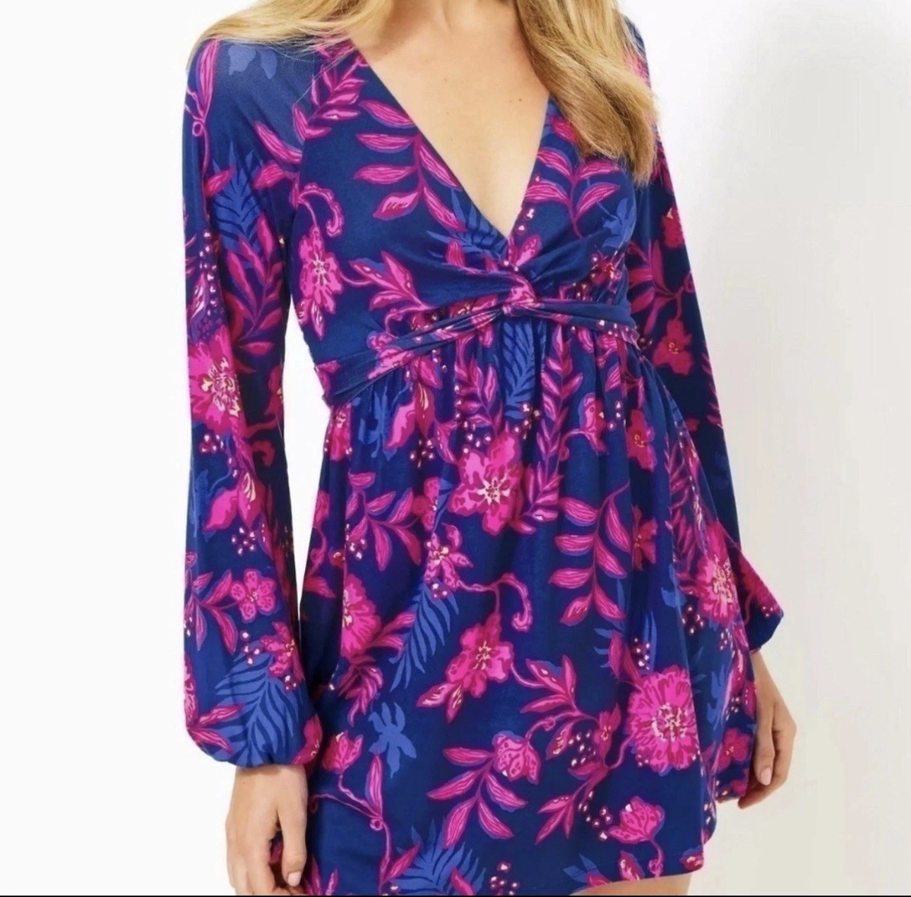 NWT Lilly Pulitzer Loralei Skirted Romper Med Blue Never Ending Summer, Size XS