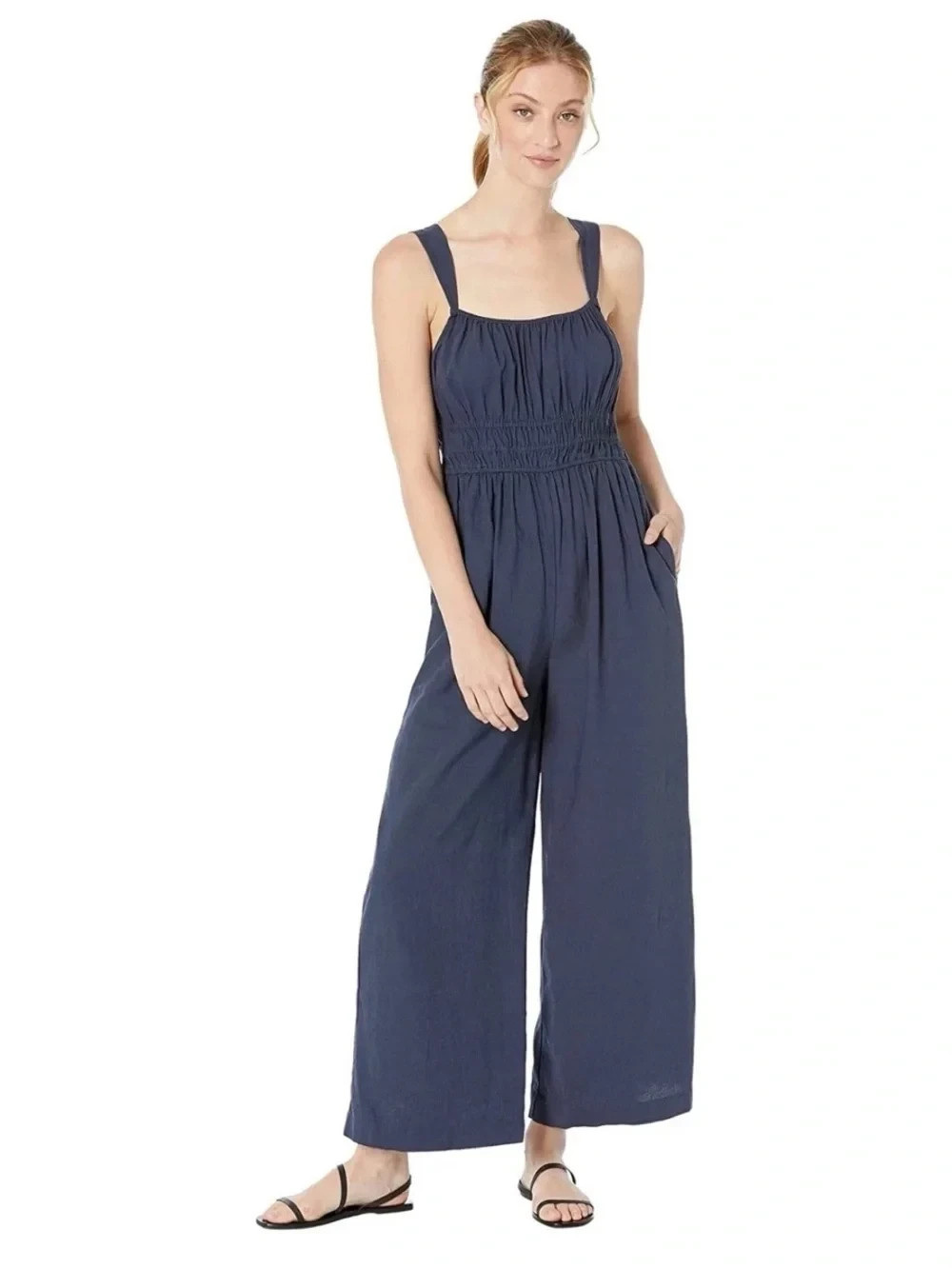 Madewell Linen Blend Sophia Tank Wide Leg Jumpsuit – Dark Baltic – Medium