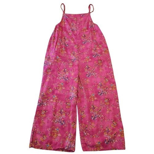 Hot Pink Floral XS Jumpsuit Romper Capri Wide Leg Cottagecore Boho Barbie Bibs