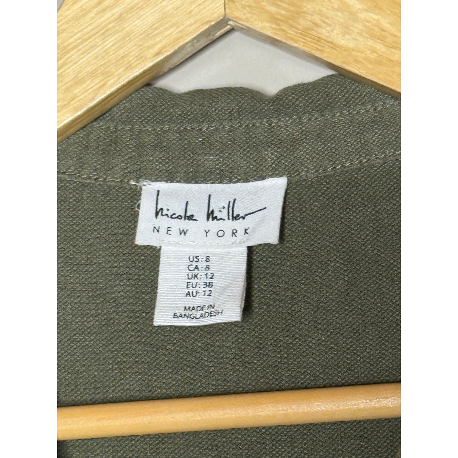 Nicole Miller Linen Lyocell Utility Jumpsuit Olive Green Wide Leg Size 8