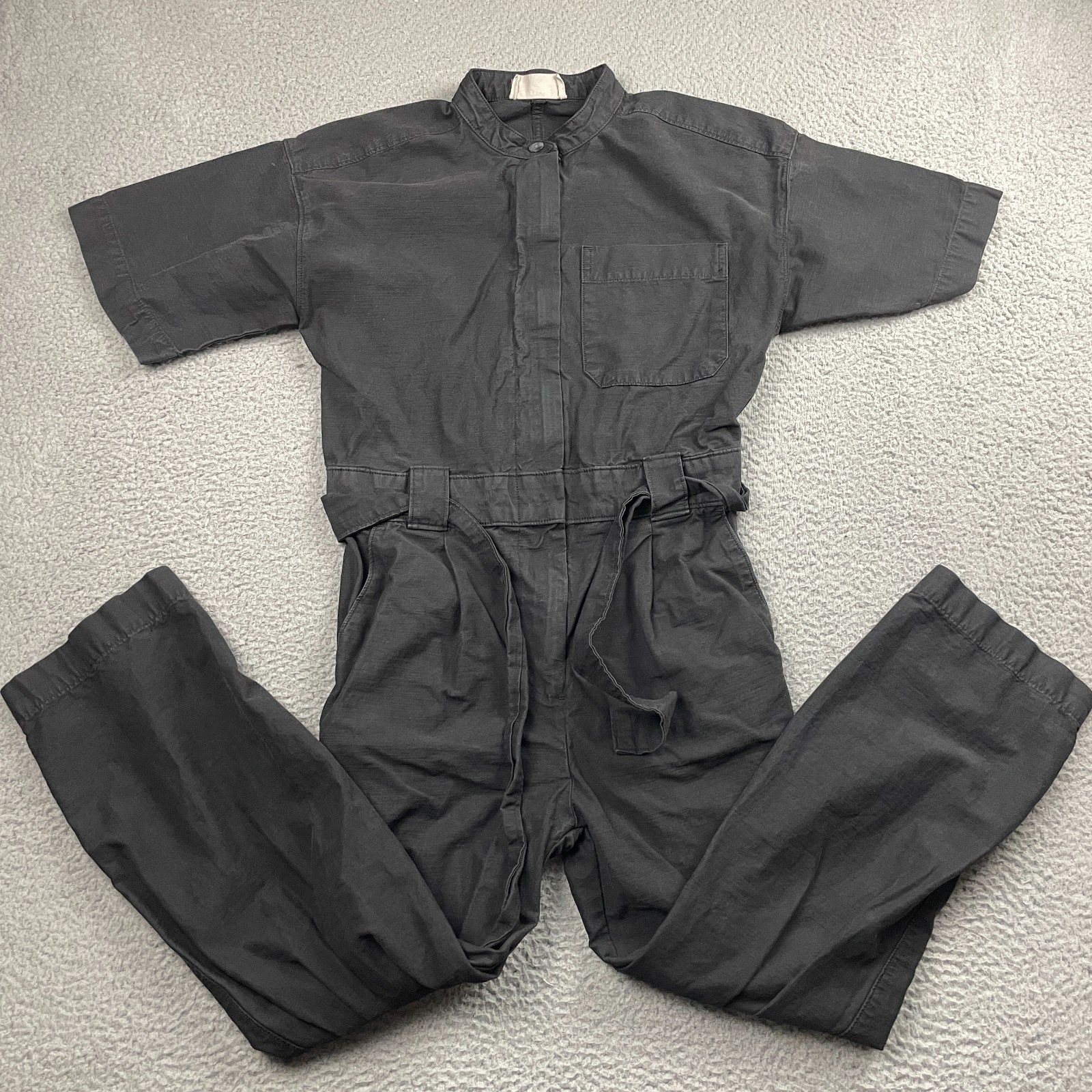 Everlane Jumpsuit Womens 4 Black The Fatigue Jumpsuit Short Sleeve Belted