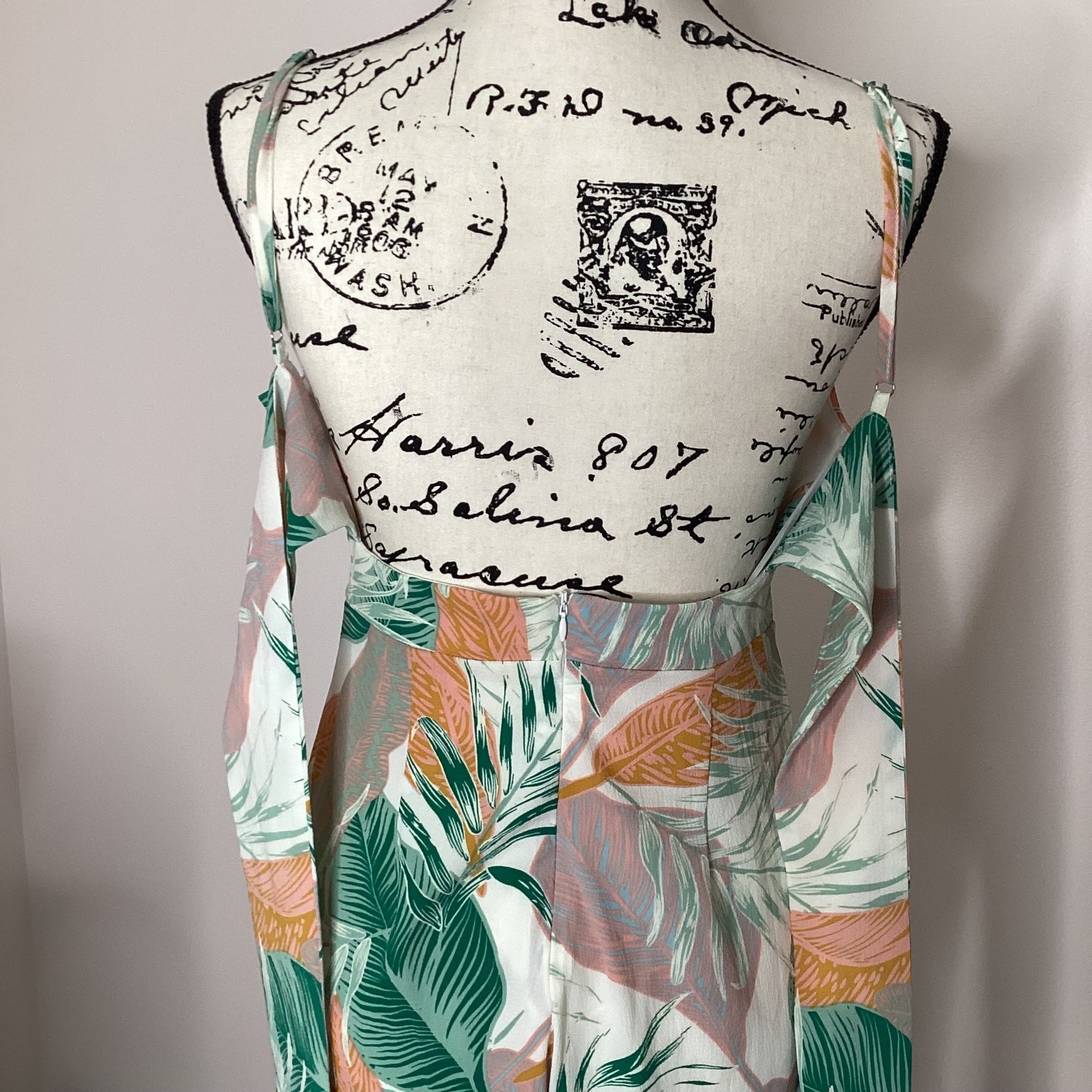 Blue Blush Tropical Print Jumpsuit Sleeveless Spaghetti Straps Cropped Wide Leg