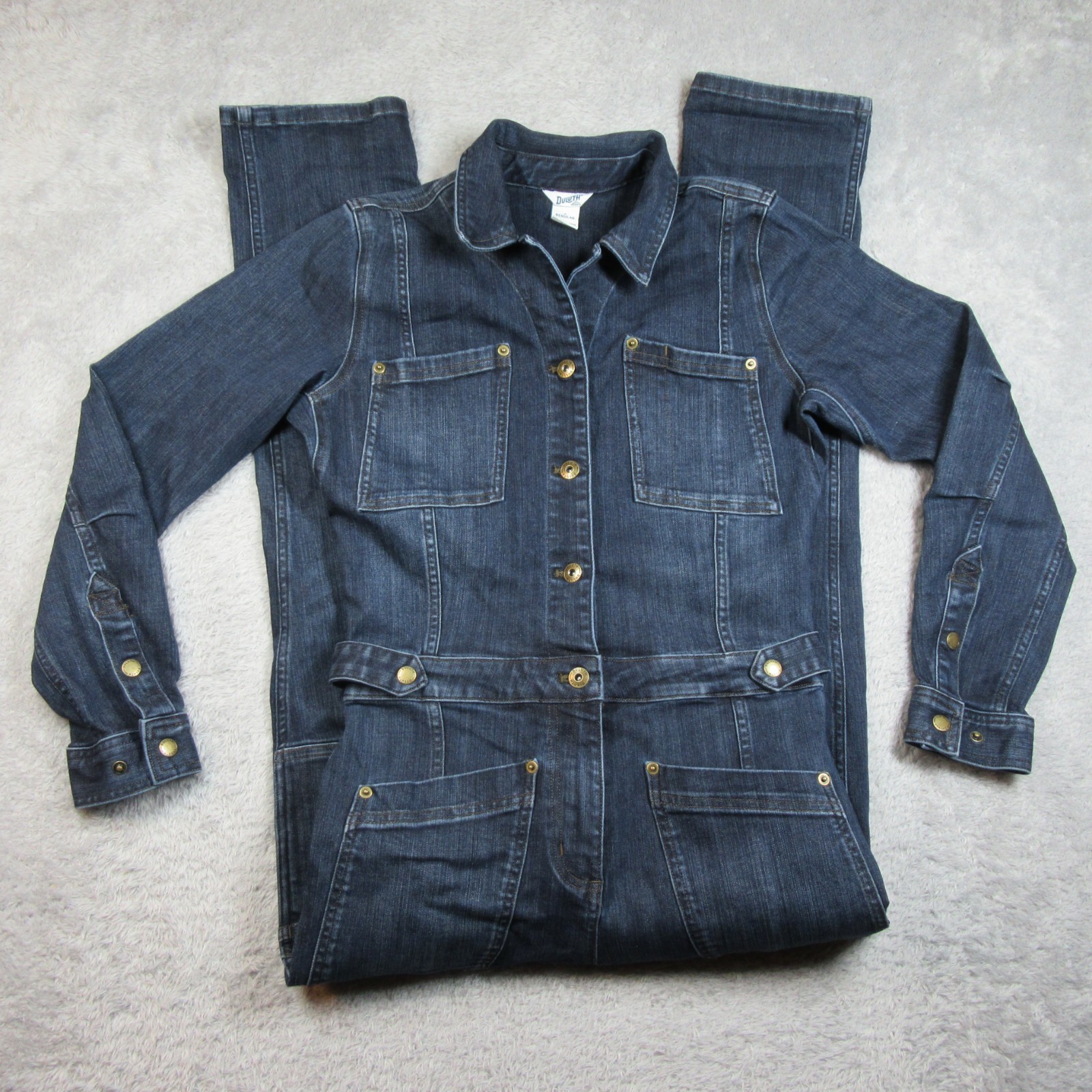 Duluth Trading Jumpsuit Womens 4 Blue Denim Regular Long Sleeve Utility Stretch