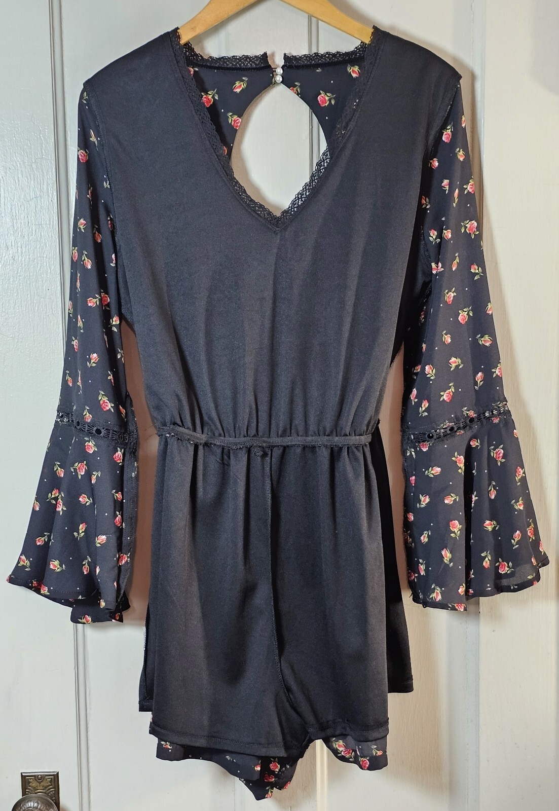 Disney Princess Romper Junior Size L Black Roses Belle Beauty Beast Cottagecore