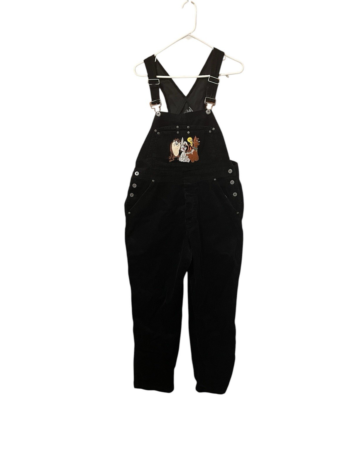 VTG Looney Tunes Skater Overalls Black Corduroy Scooby Doo Taz 90’s Women’s M/L