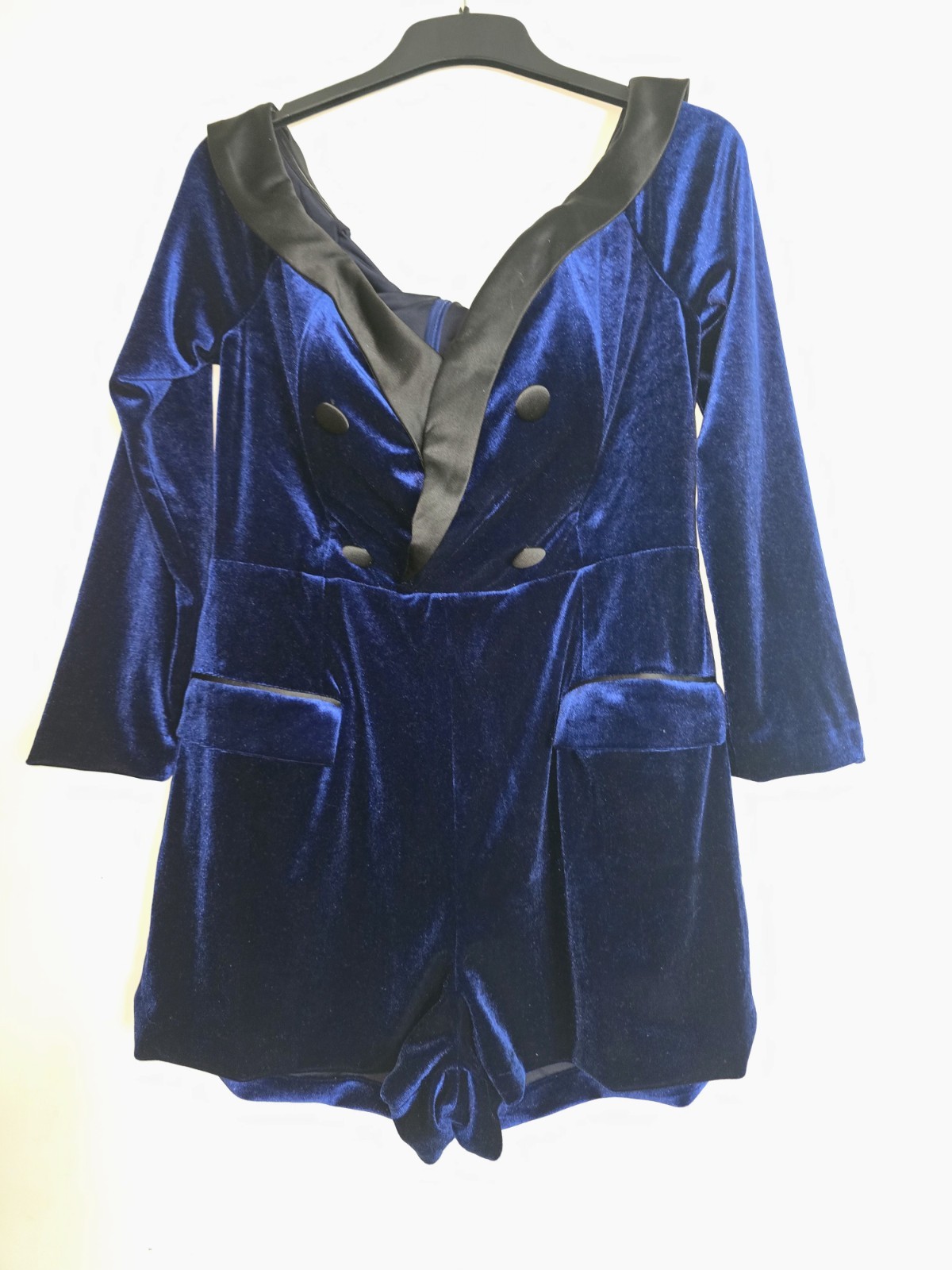 Lavish Alice Royal Blue Velvet Tuxedo Playsuit – Size 14