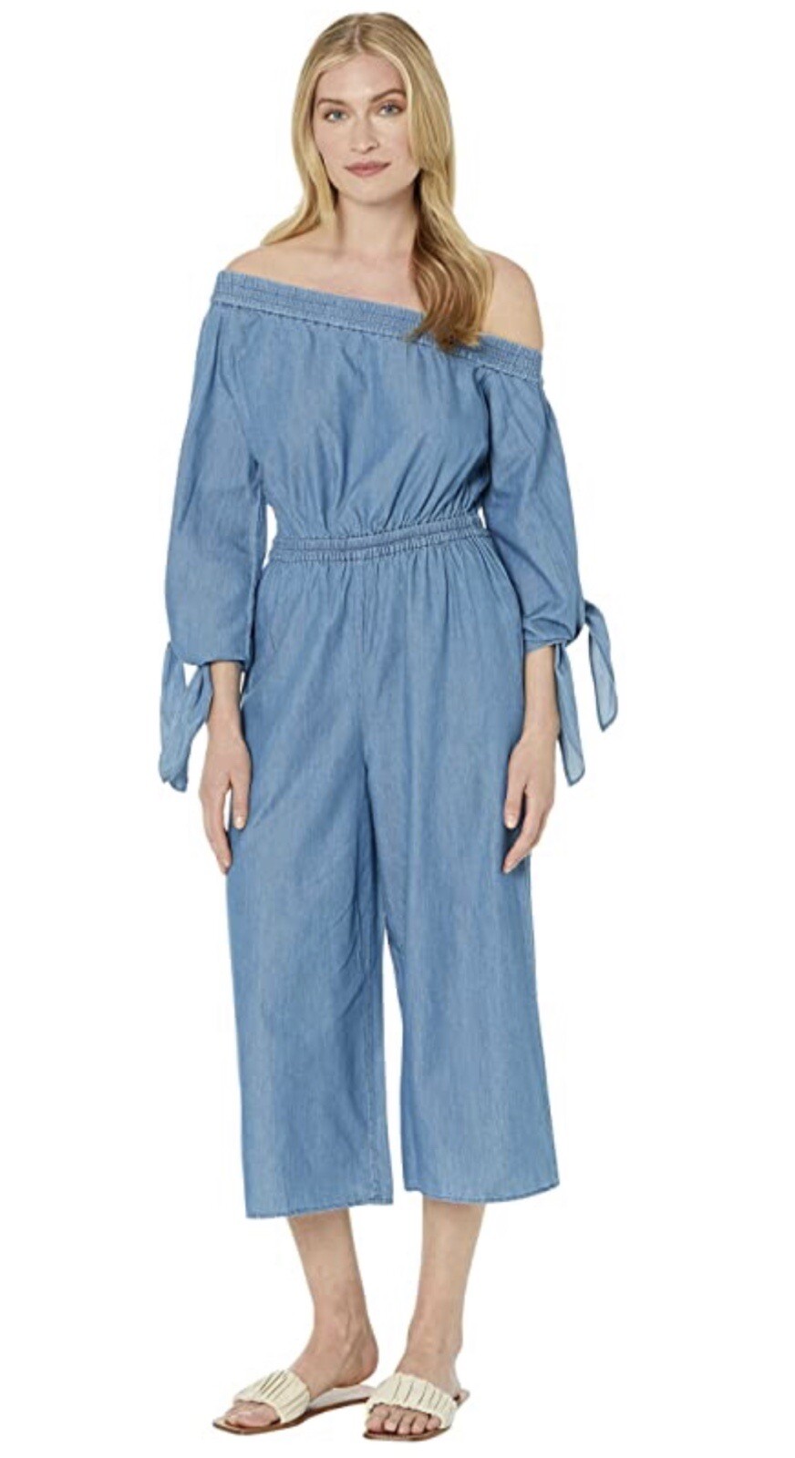 Michael Michael Kors Off-the-Shoulder Cropped Jumpsuit, Blue, XS, $175