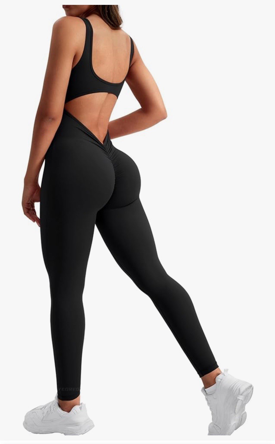 YEOREO Long Sleeve Jumpsuit for Women Workout V Back Bodysuit Lizvette Scrunch S