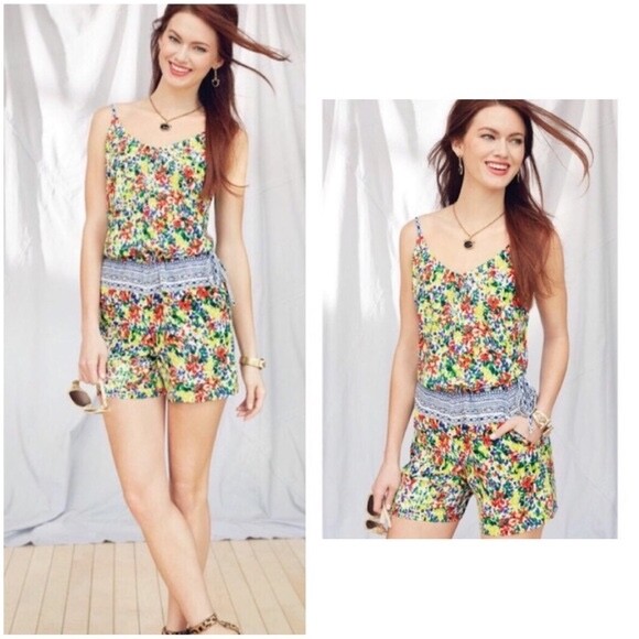 CABI Women’s Size XS Multicolor Fiesta Sleeveless Romper Drawstring Waist #5261