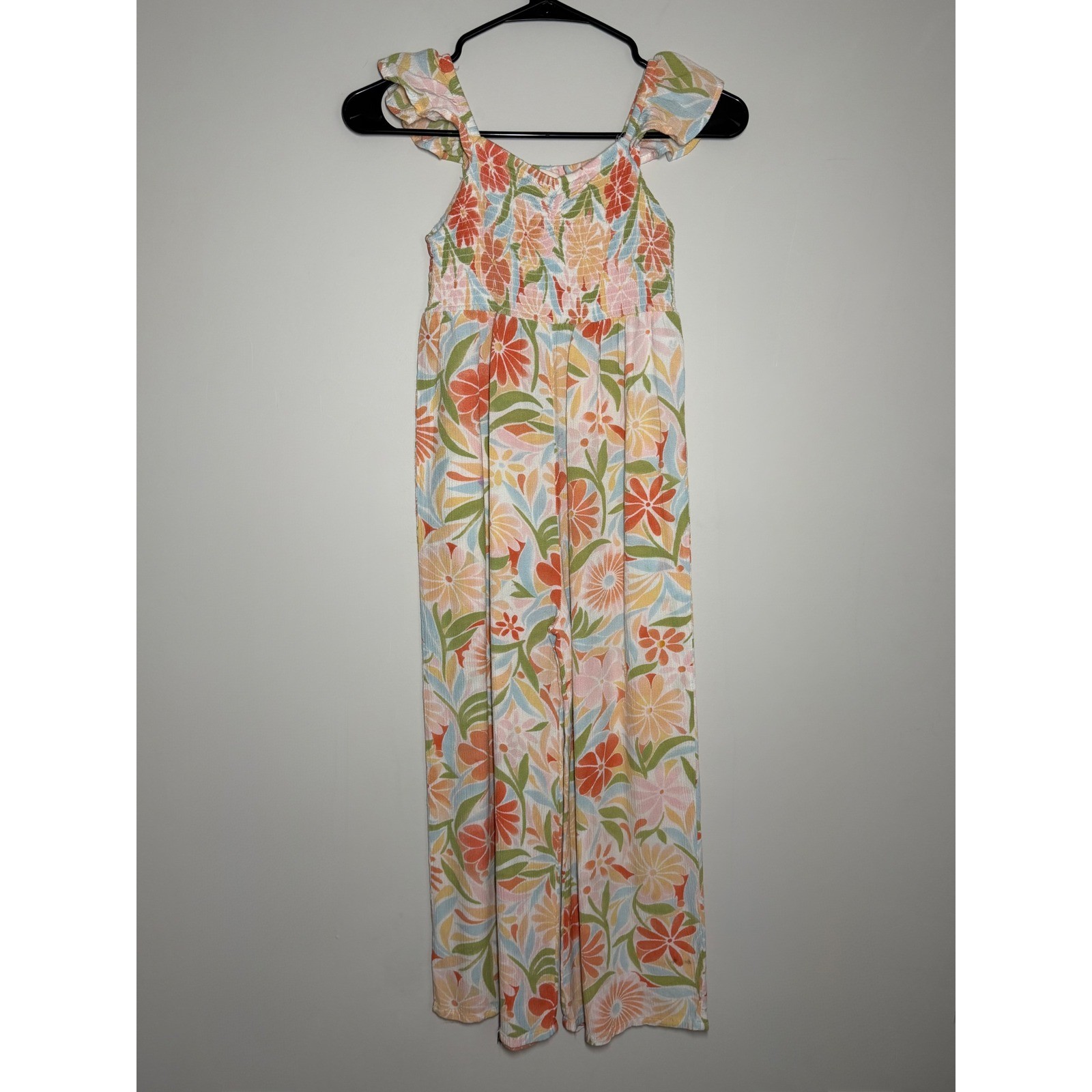 Billabong Floral Smocked Wide Leg Jumpsuit Orange Blue Ruffle BSFHH01S-450