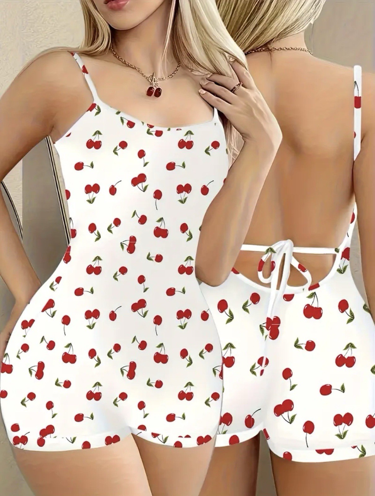 Women’s White Sherry Print Backless Romper Size XXL