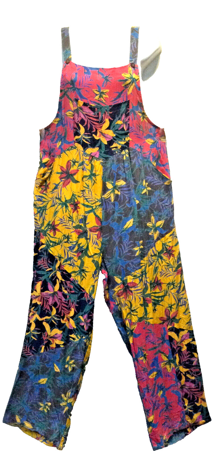 Nwt SACRED THREADS funky floral hippie rayon OVERALLS ROMPER JUMPSUIT JUMPER XL