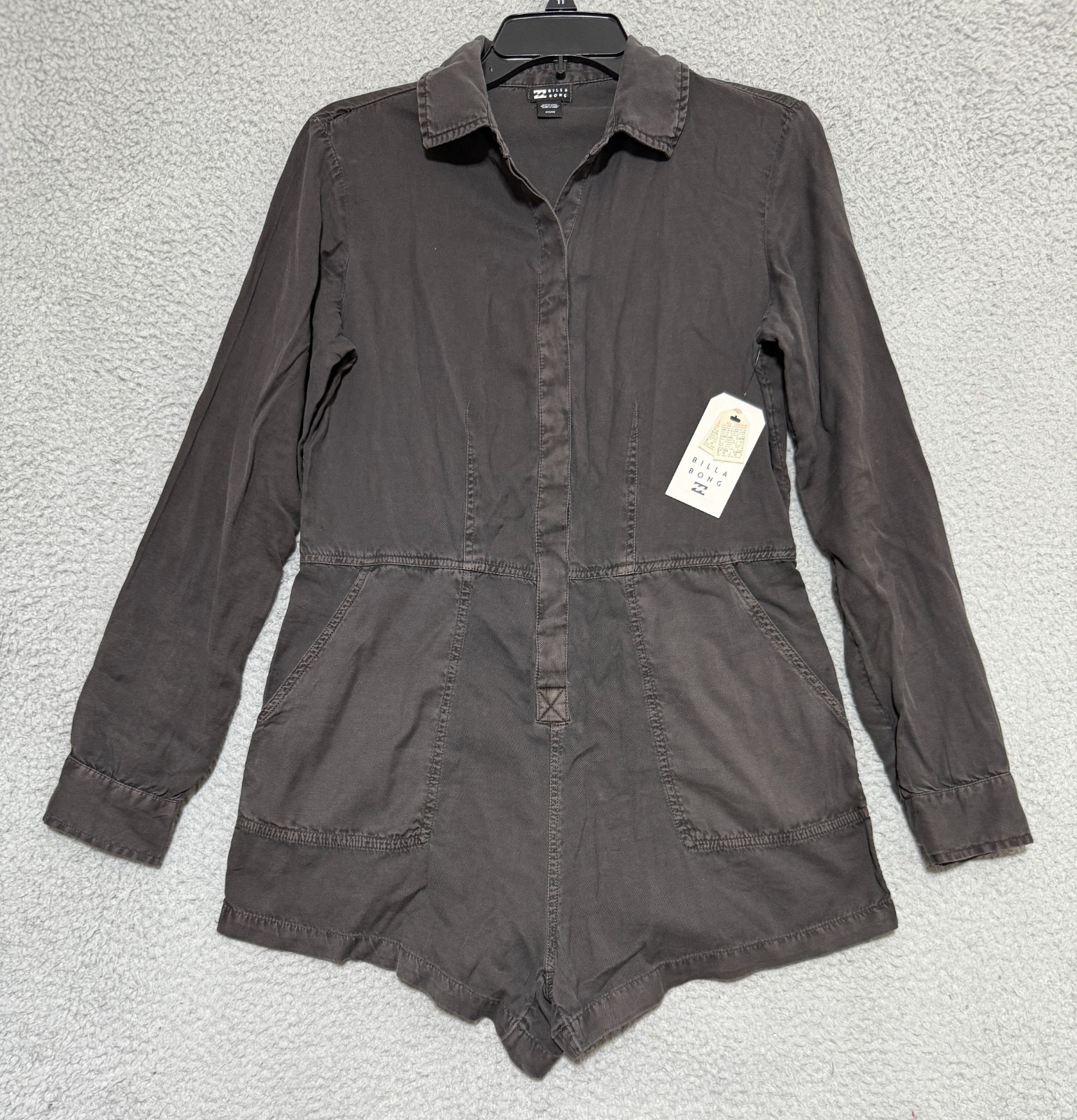 NEW Billabong Gigi Twill Playsuit Romper Womens Small Gray