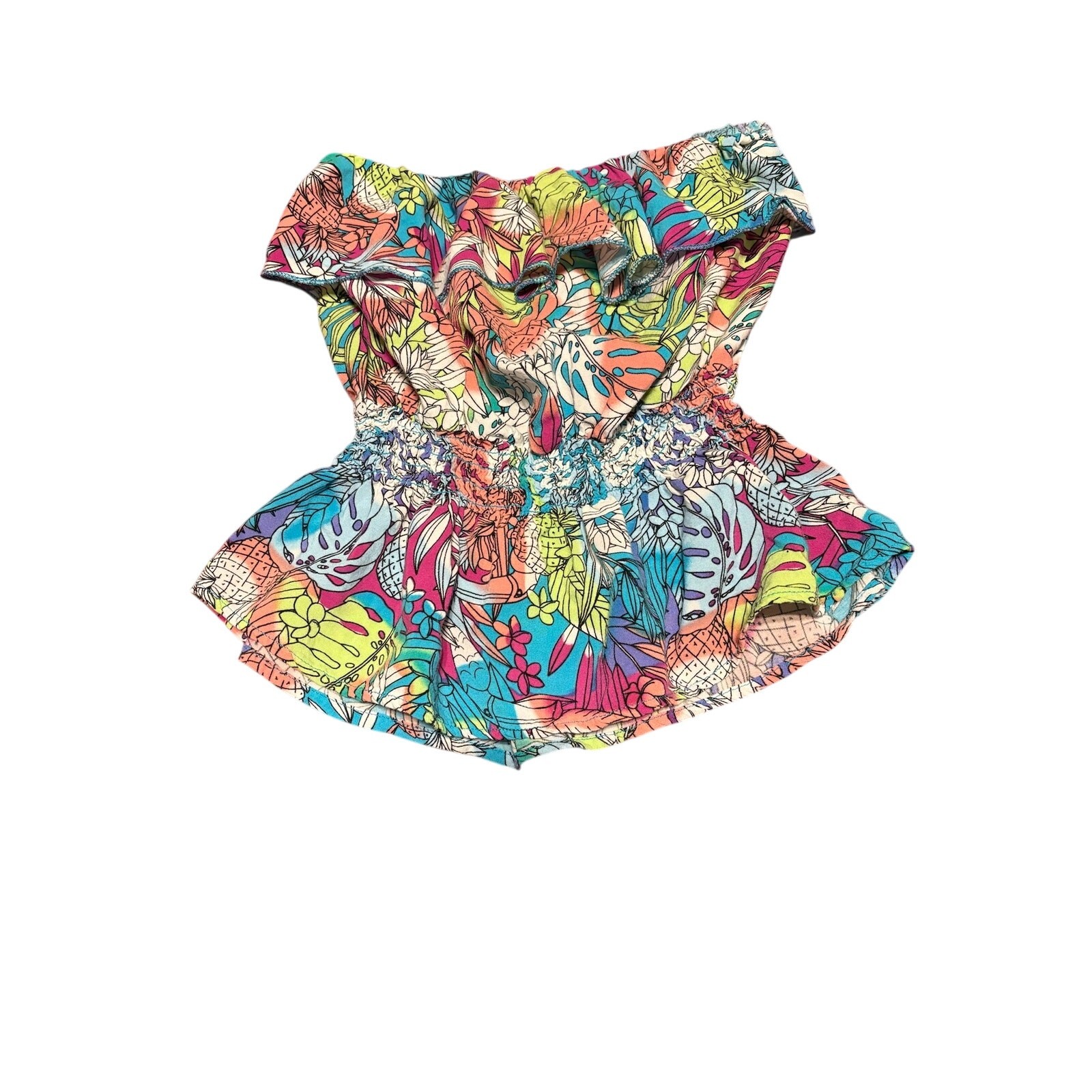 Derek Heart Women Off Shoulder Romper Multicolor M Tropical Smocked Beach Boho