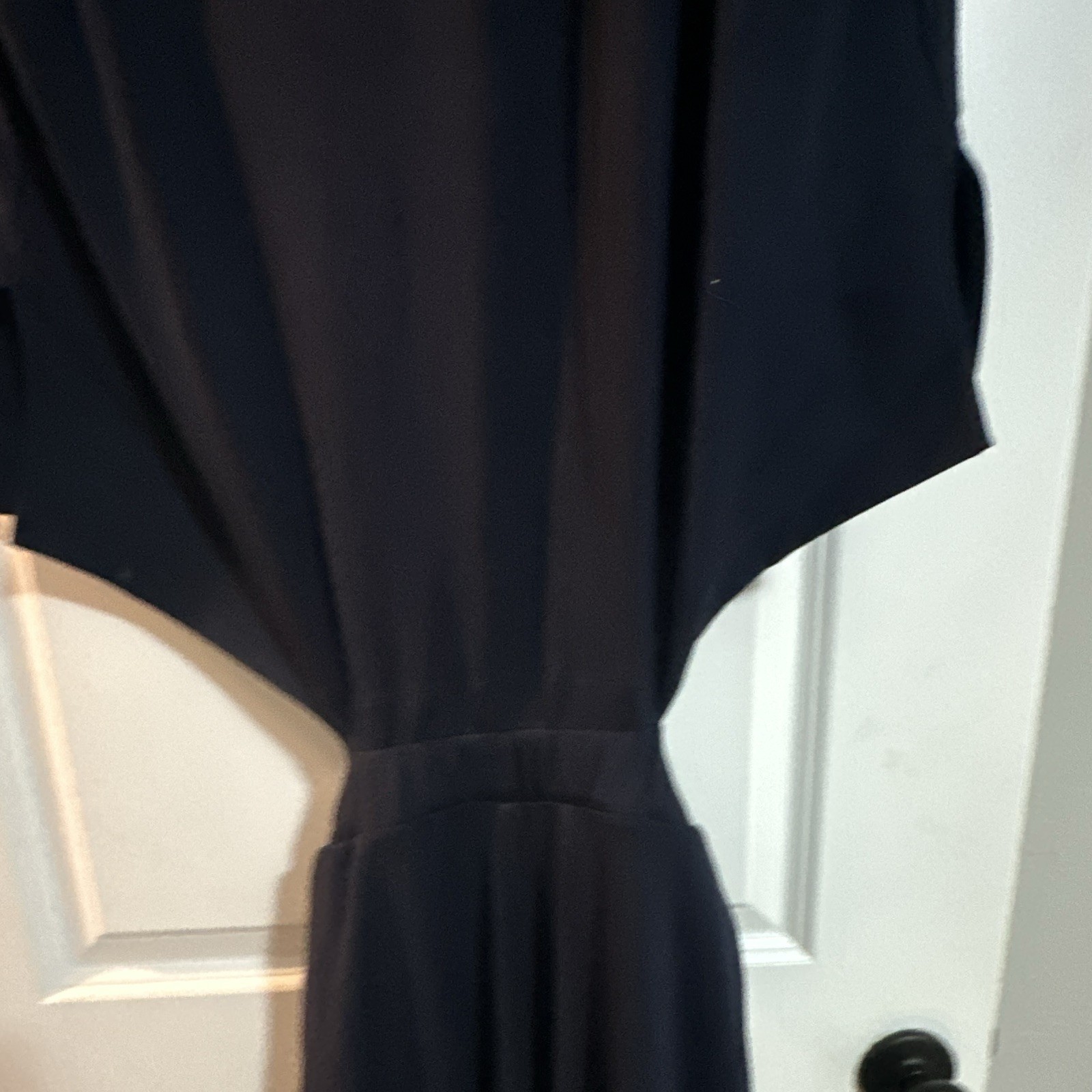 CAbi Navy Blue Solid V-Neck Short Sleeve Jumpsuit One-Piece Women’s L