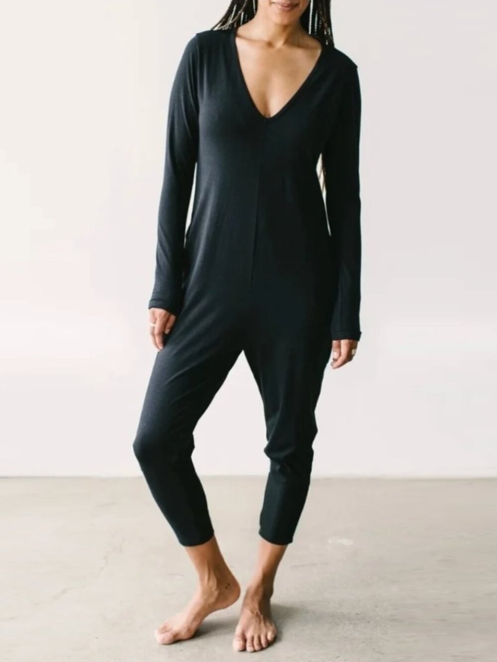 Smash + Tess Friday Romper Sz L Jumpsuit Black Bamboo Comfy Loungewear