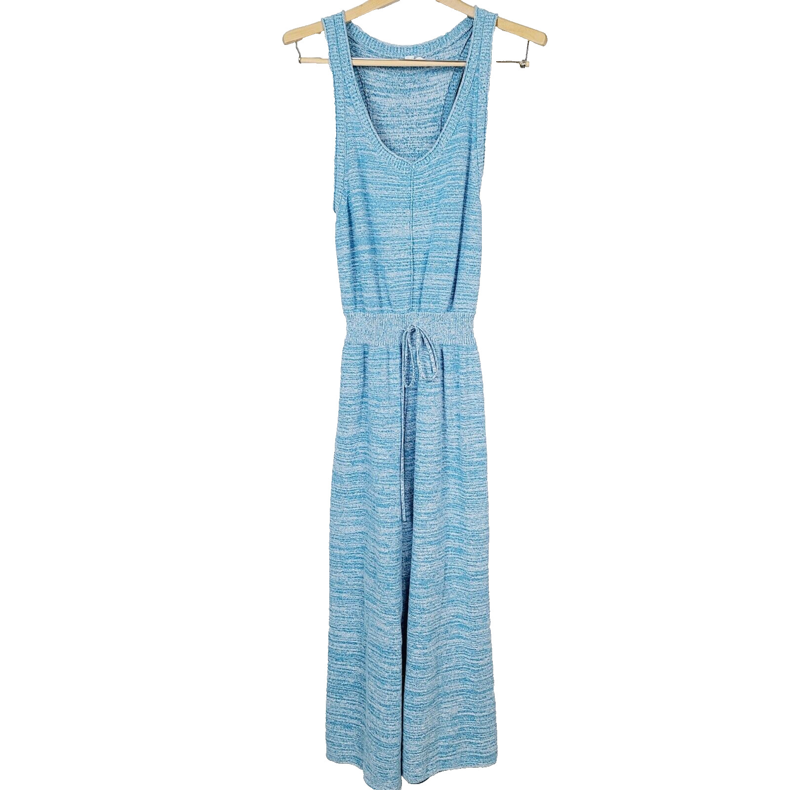 Daily Practice Jumpsuit M Blue White Marled Knit Sleeveless Cropped Wide Leg