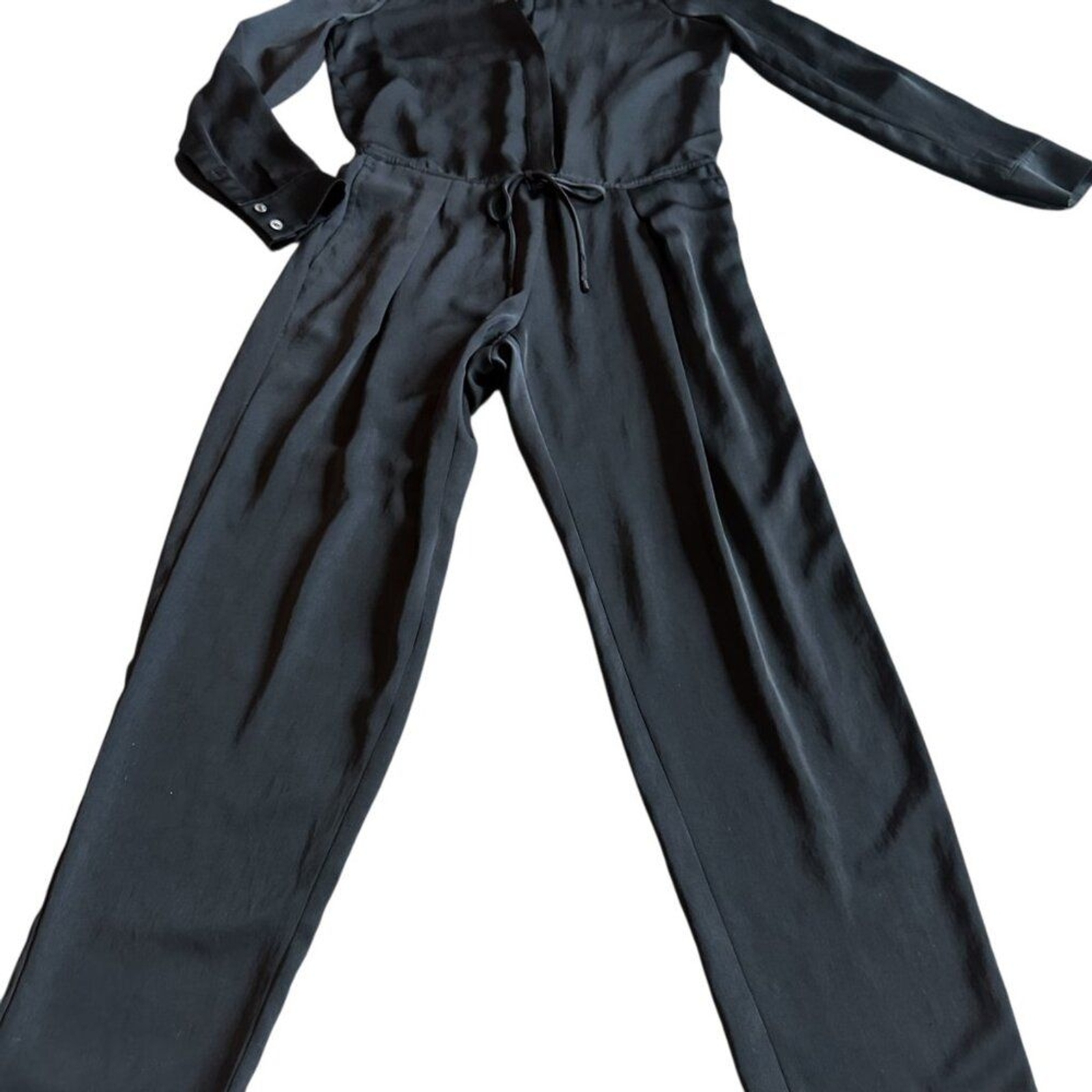Vince Black Long Sleeve Classic Jumpsuit Defined Waist Straight Leg Size 0 Women