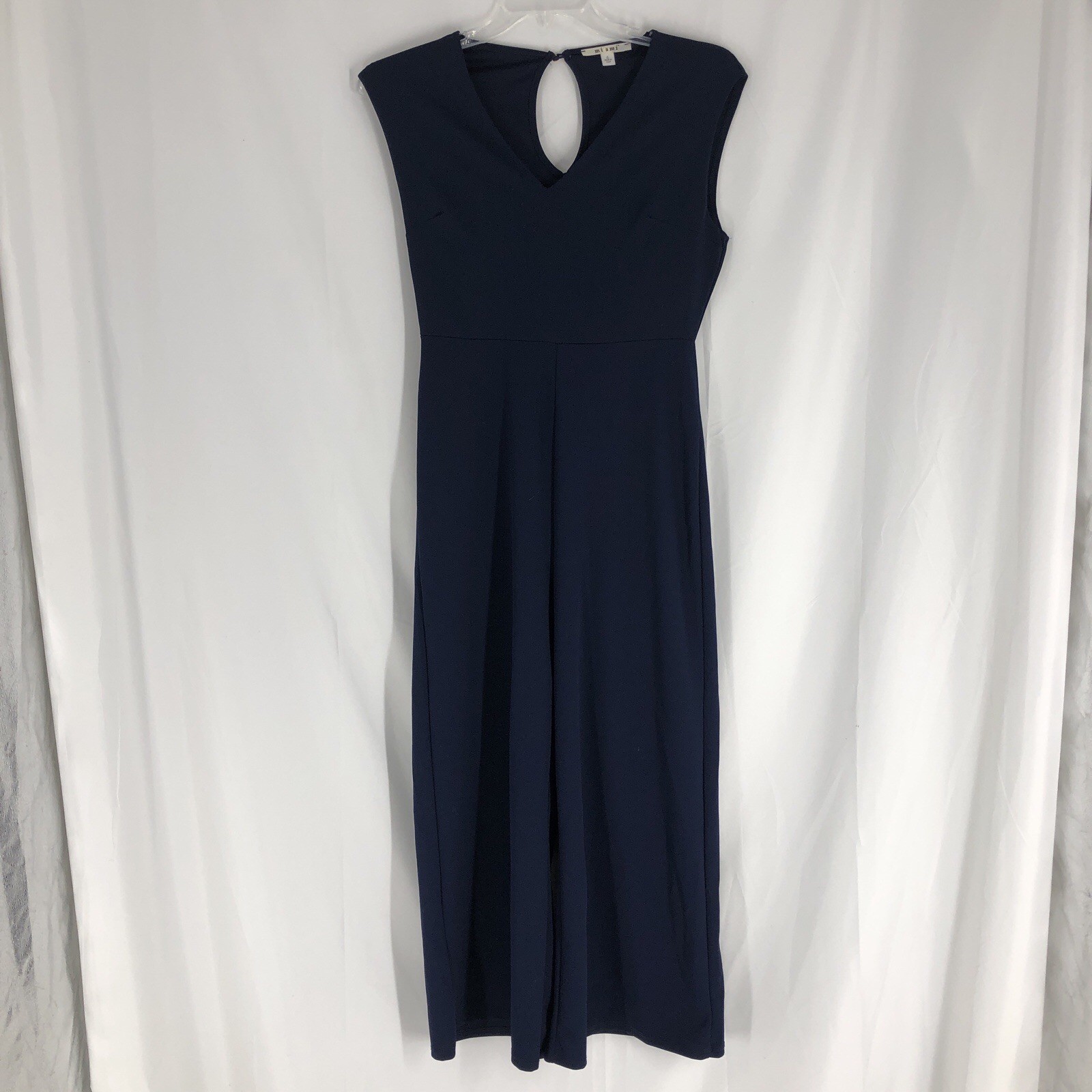 Mi Ami Women’s Size Large Navy Wide Leg Jumpsuit Cap Sleeve Key Hole Back
