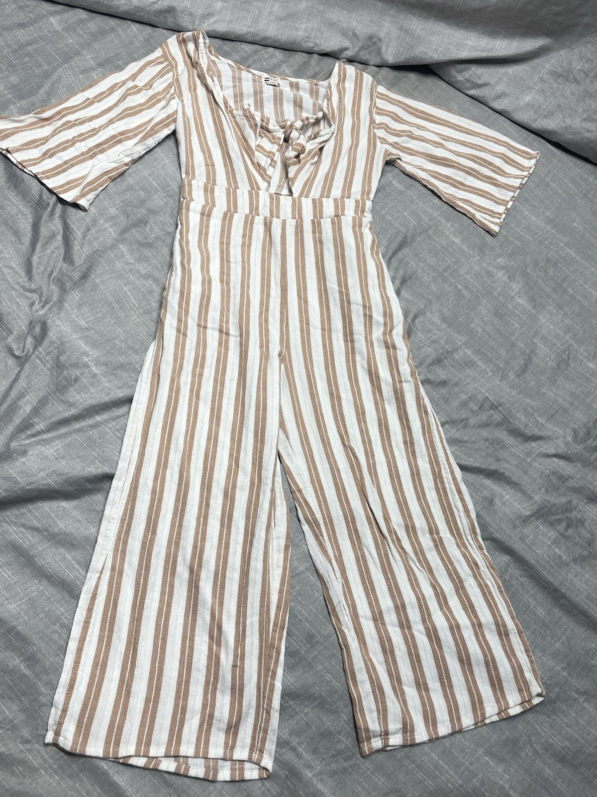 Billabong Brown White Cotton Striped One-Piece Womens Jumpsuit Size Medium