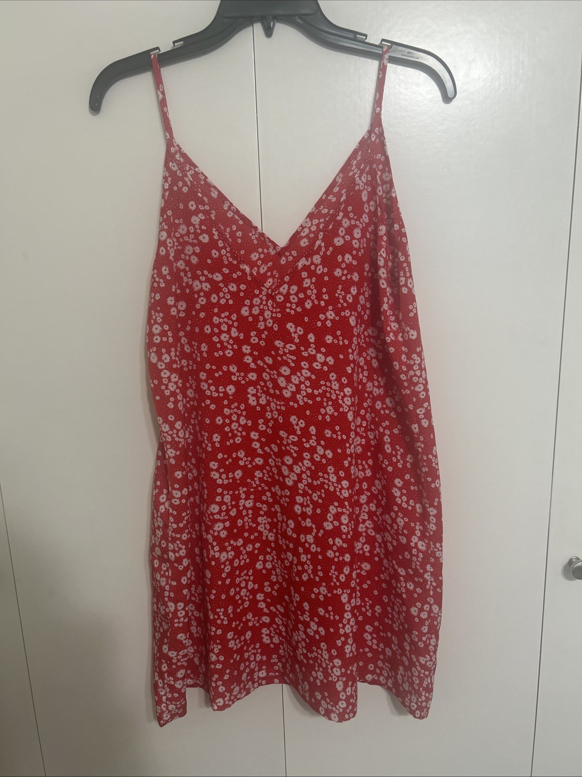 Red Floral Mini Sundress Spaghetti Strap V Neck Ditsy Daisy Summer Dress Size 6