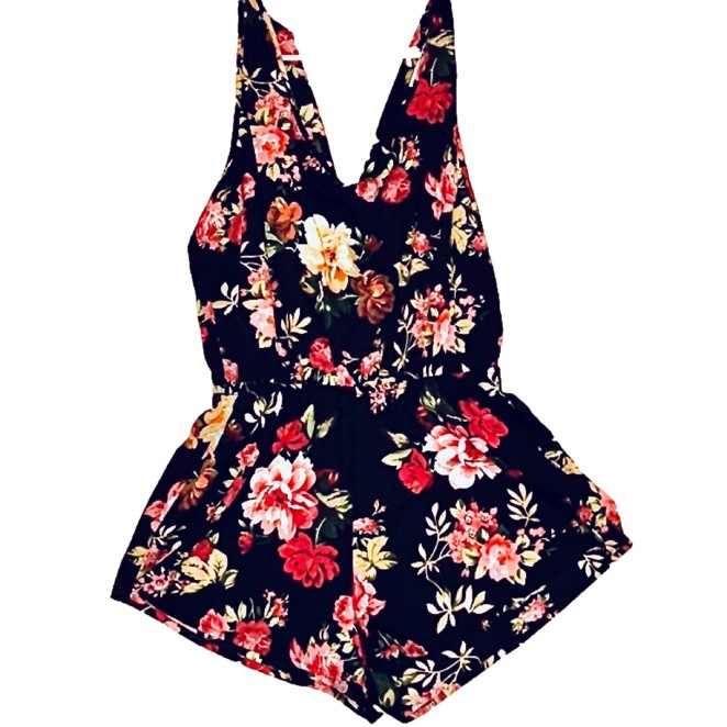 Black Floral Romper NWOT