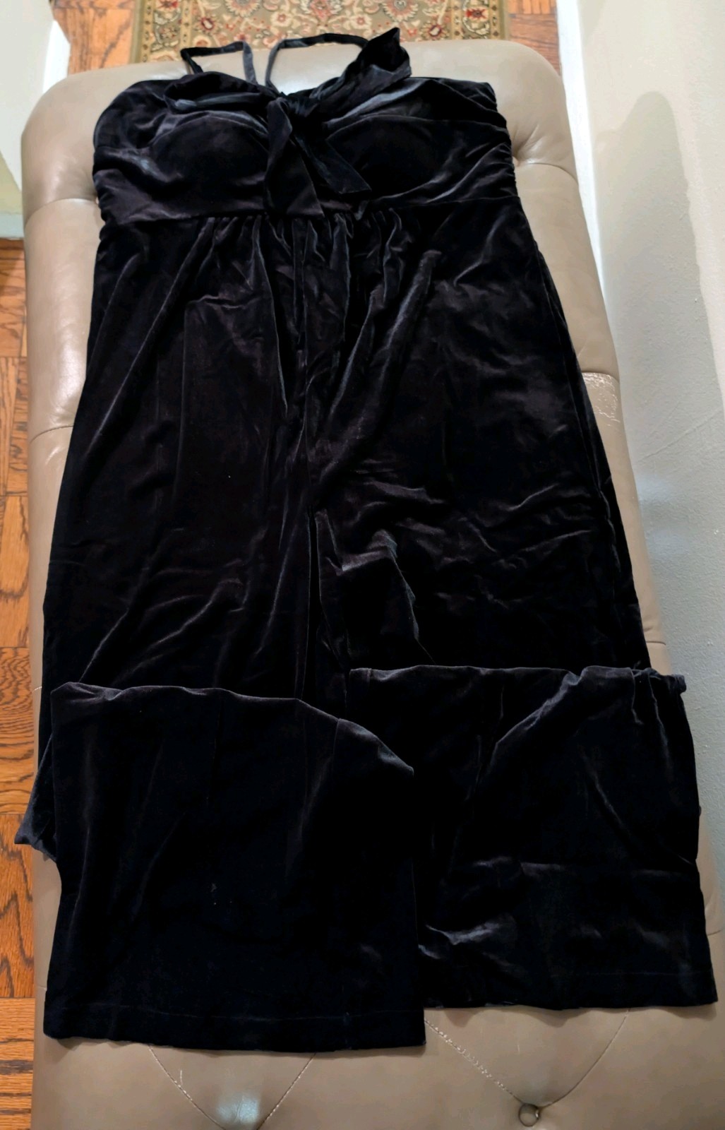 Womens Stretch Velvet Halter Jumpsuit Size XL JET BLACK