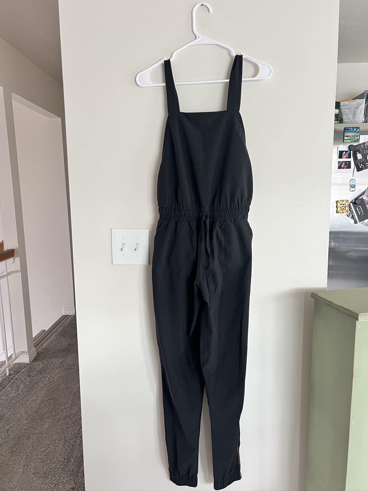Albion Fit Classic Square Neck Overall Jumpsuit Romper in Black Women’s XS TALL