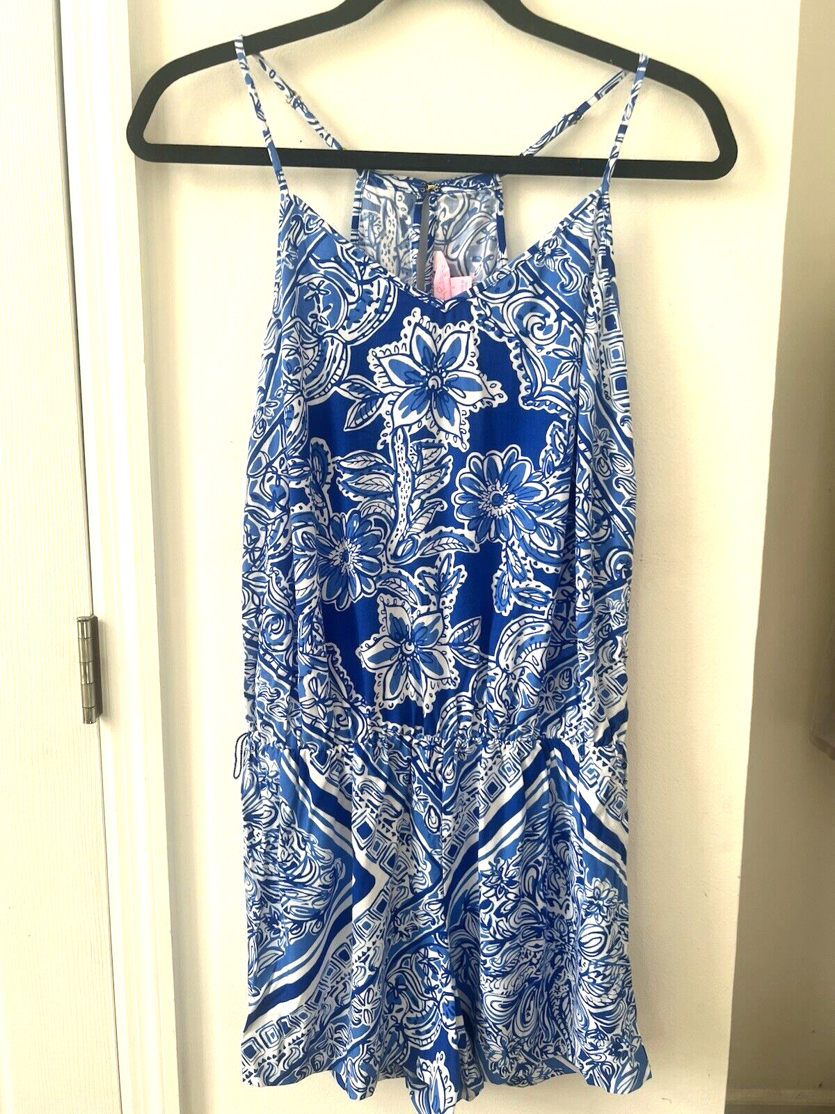 Lilly Pulitzer Size S Royal Blue & White Floral Print Romper W/Adjustable Straps