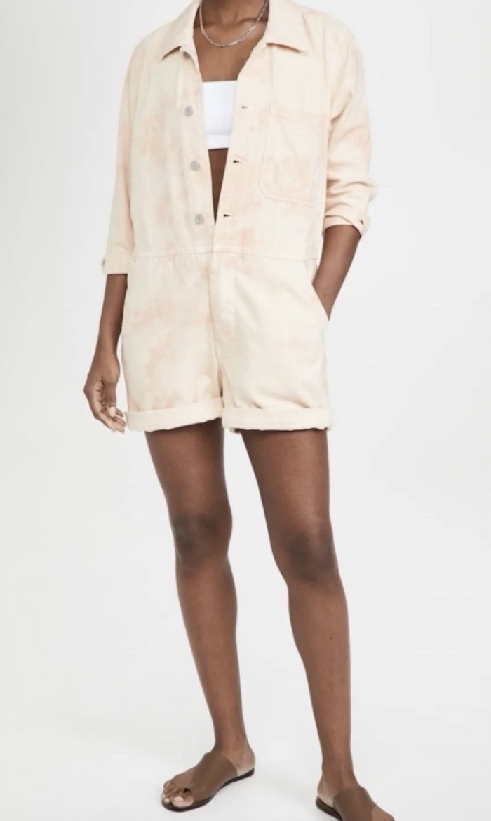 NWT AMO Luna Short Jumpsuit XS Sherbet Tie Dye Premium Denim Romper MSRP $375